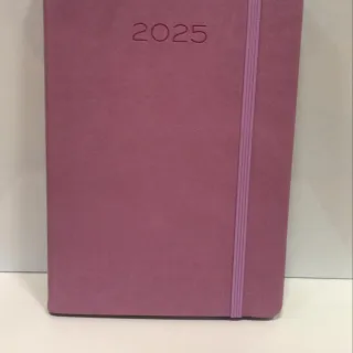 Agenda 2025 en rosa pastel, con diseño suave y elegante. Perfecta para organizarse con estilo.
