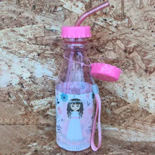 Botellas reutilizables con pajita, modelos de niño y niña con diseño de comunión.